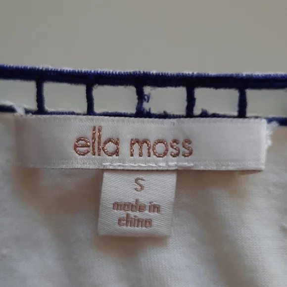 Ella Moss blue white embroidered tshirt small - Picture 7 of 11